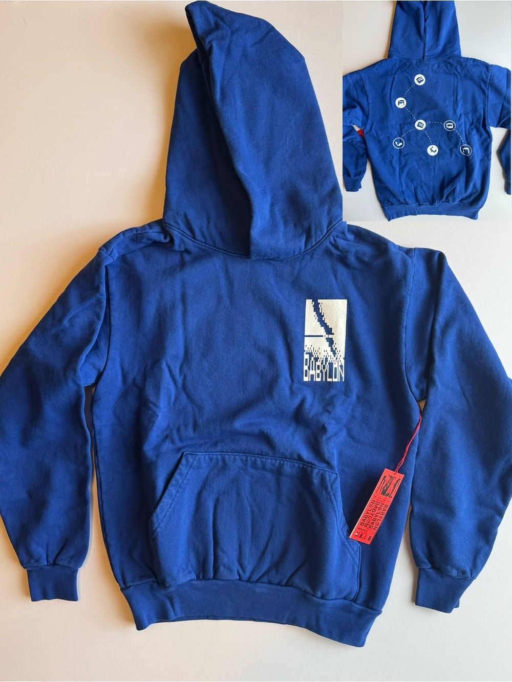 Babylon Link Pullover Hoodie Blue Preshrunk Cotton Size Small (Measurements)